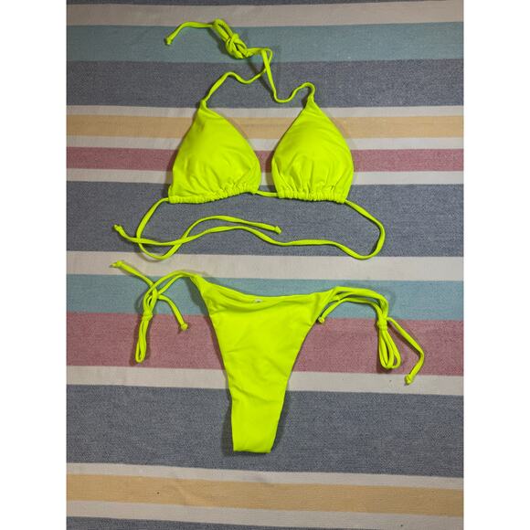 NWOT Neon Yellow Tie Bikini Set – Size Medium - Picture 1 of 8
